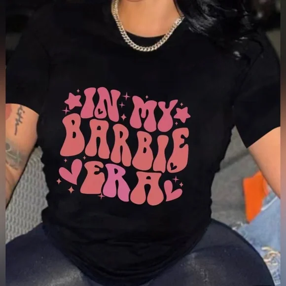 ”In my Barbie Era” Black Crew Neck Tee 💕 - Picture 1 of 3